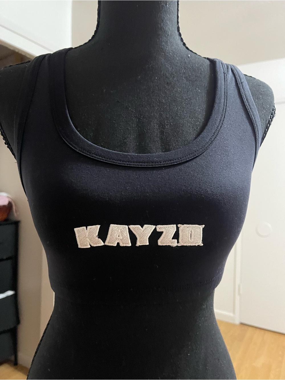 KAYZO Black Cropped Tank Top with White Embroidered Logo